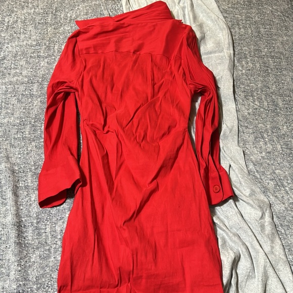 Zara Woman Mini Draped Linen Dress Asymmetric Hem Red - Picture 3 of 3